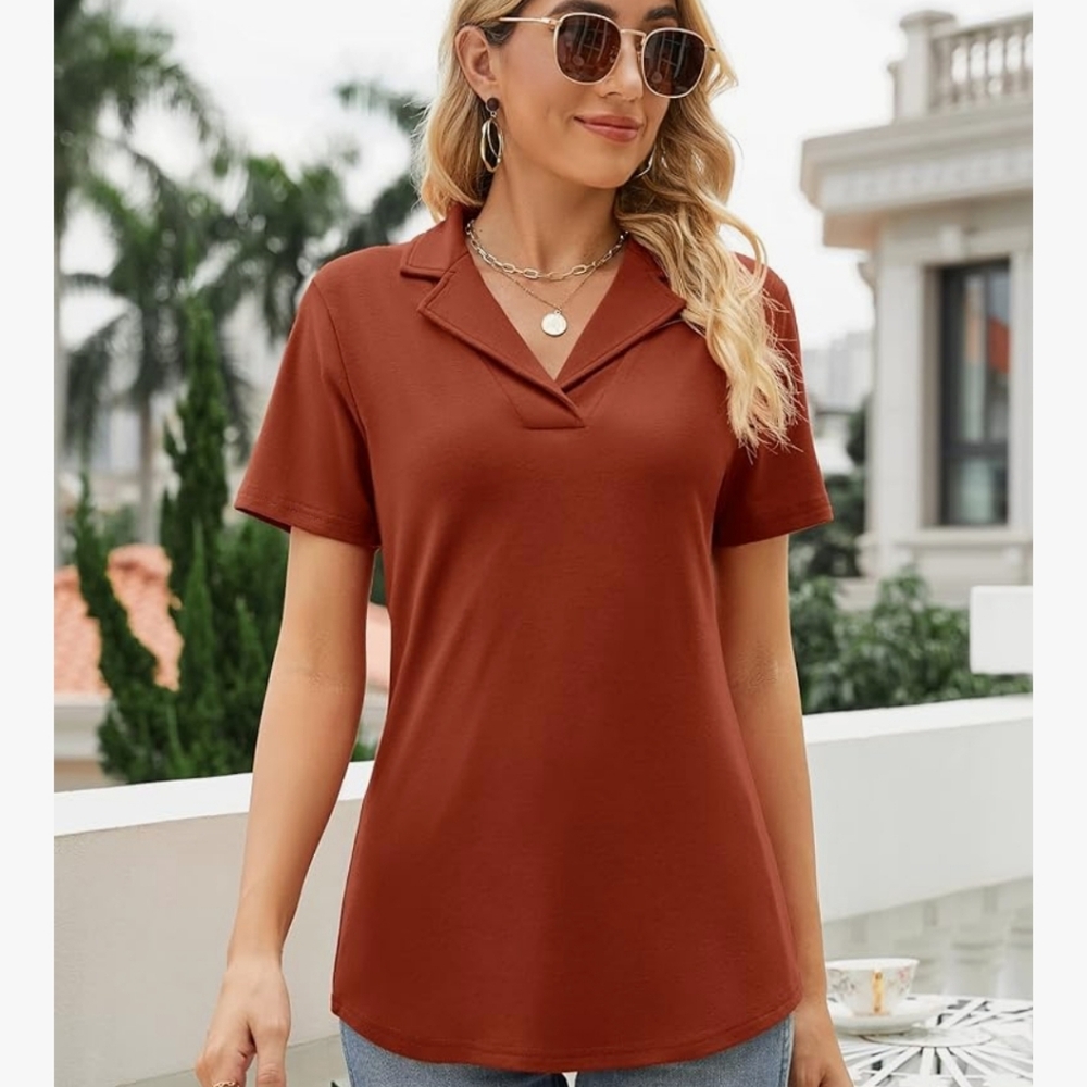 Rapbin Women's Polo Shirts Collar V Neck Short Sleeve Size Medium